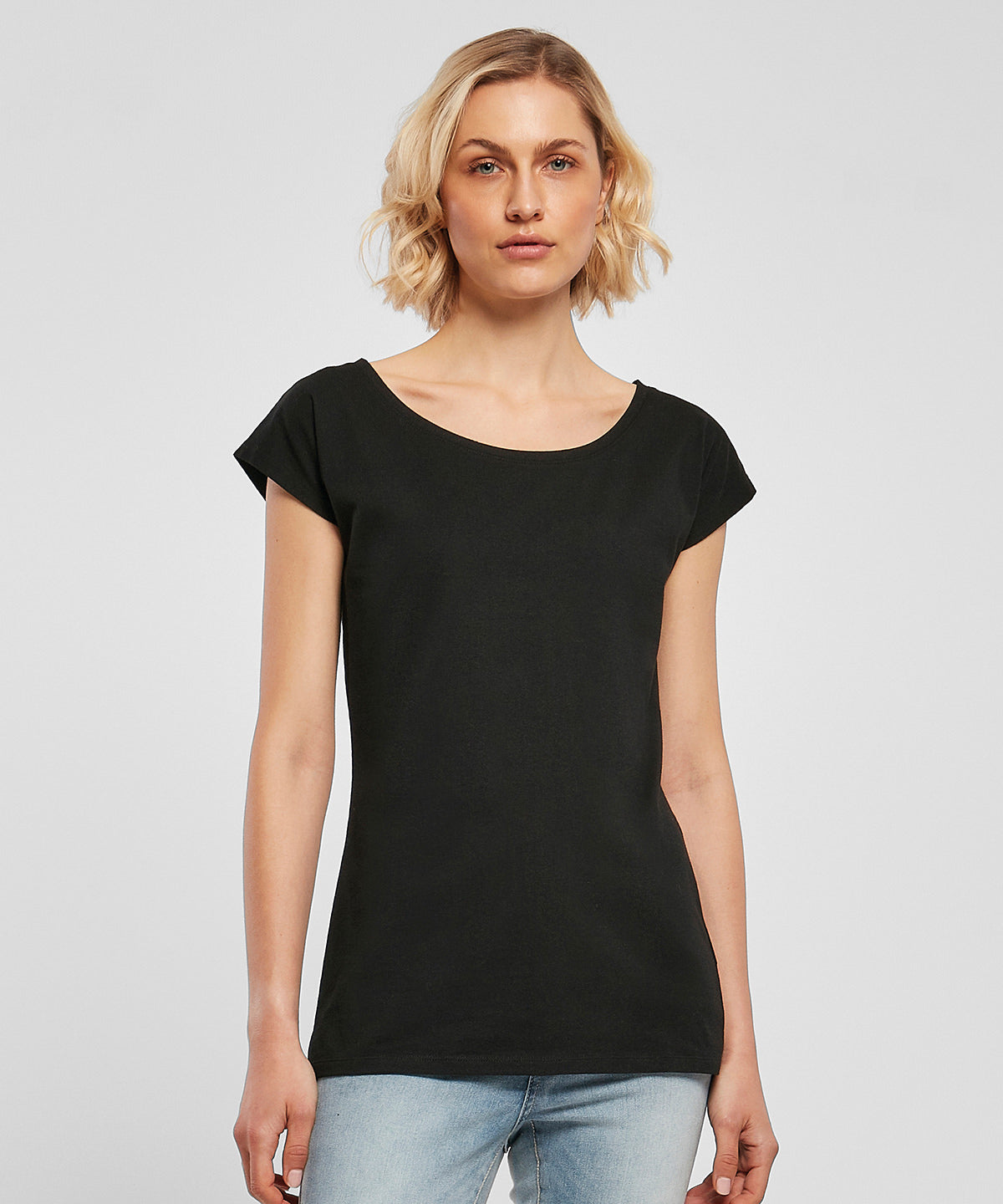 Build Your Brand Basic Women's wide neck tee White
