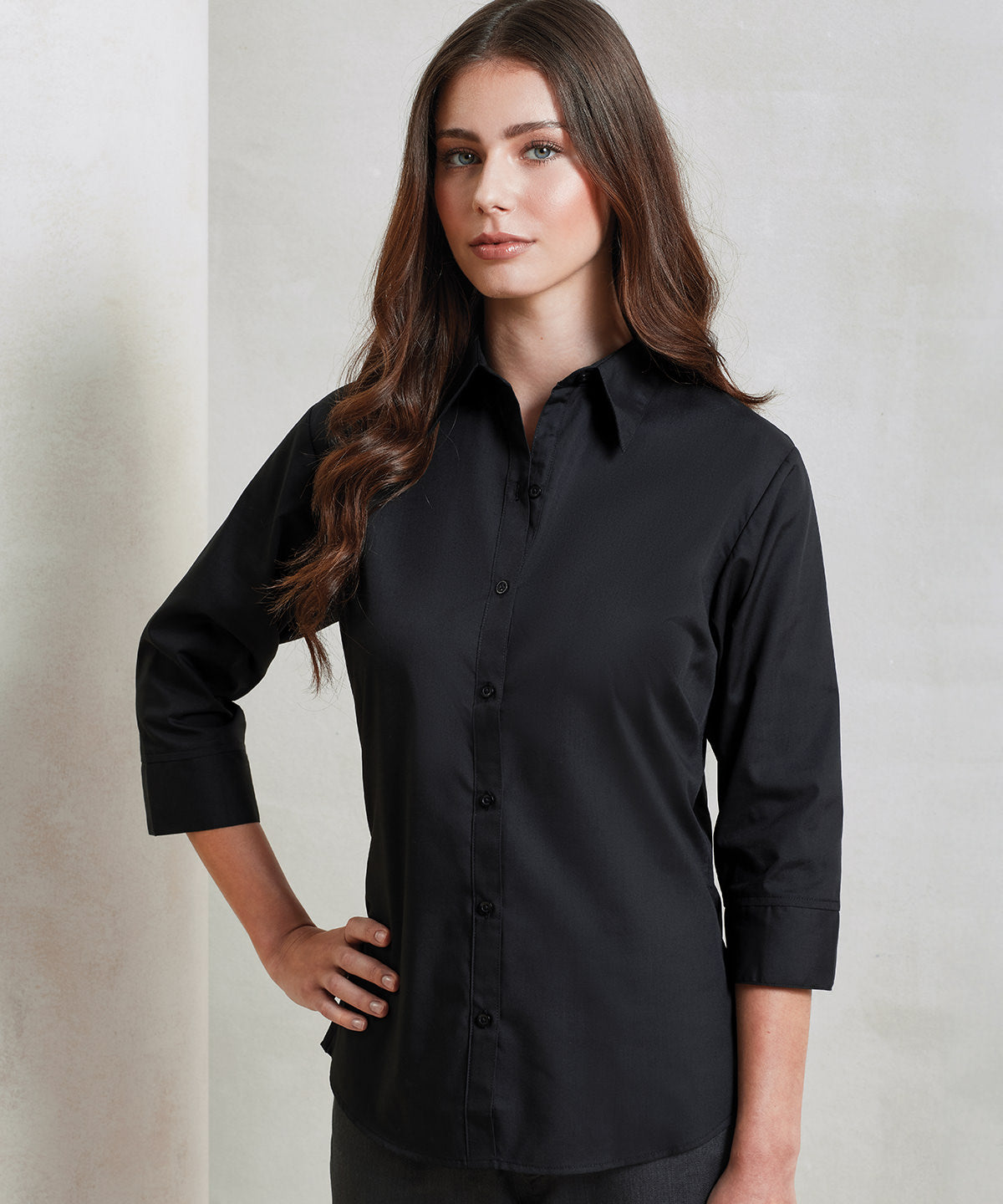 Premier Women's ¾ sleeve poplin blouse White