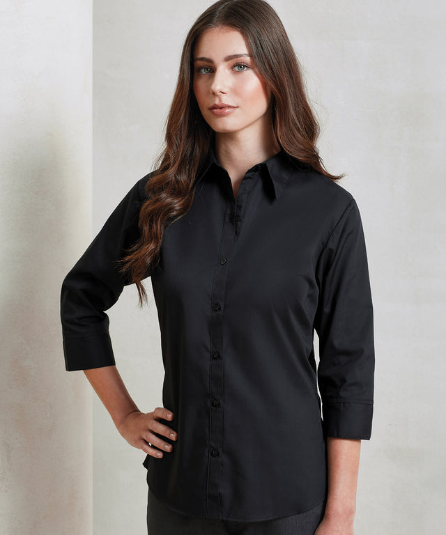 Premier Women's ¾ sleeve poplin blouse White