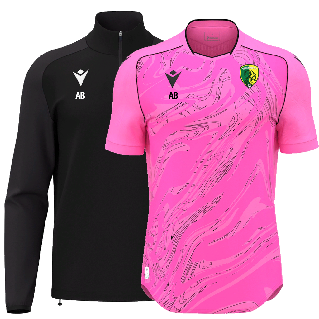 Sesku Miners FC black and pink edit: Isen 1/4 zip and Arcane shirt