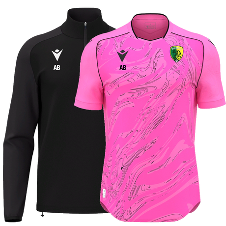 Sesku Miners FC black and pink edit: Isen 1/4 zip and Arcane shirt